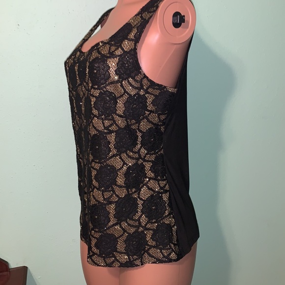 OBJECTS DART WOMENS Black Gold SLEEVELESS Tank Embroidery Flowers Large NewTag - Picture 6 of 8